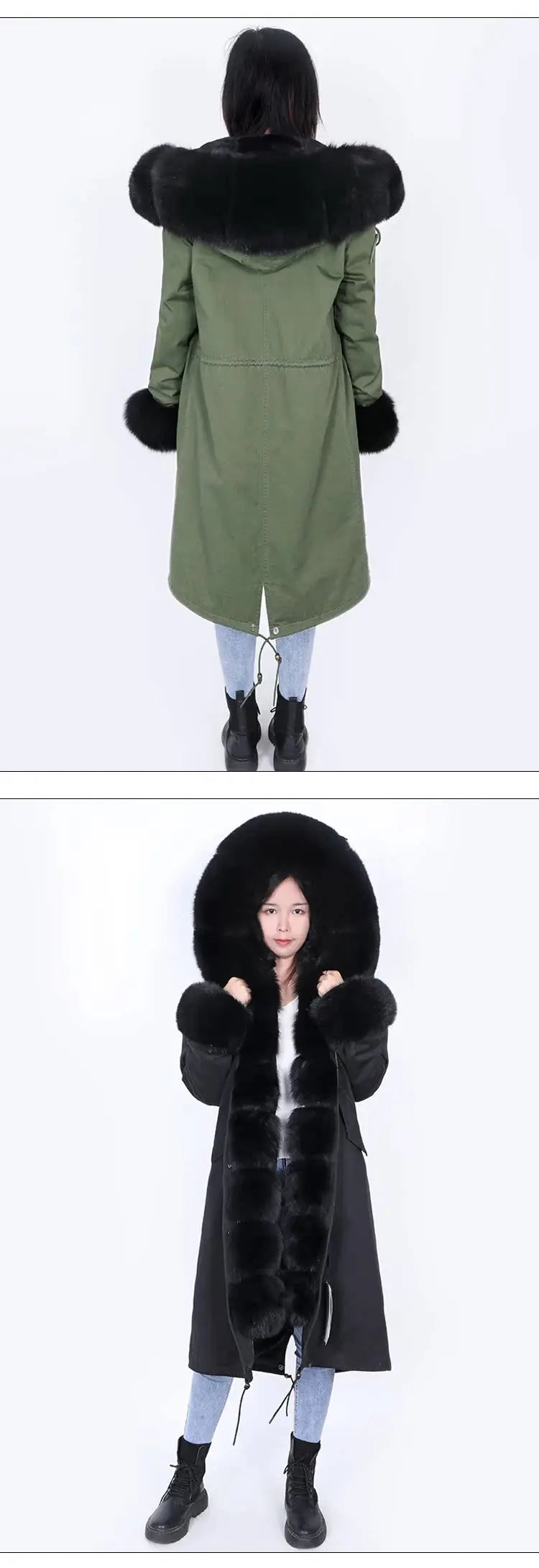 Maomaokong Winter Woman Natural Fur Overcoat Plus Size Black Parkas Raccoon Real Fur Lining Extra Larg Warm Jacket Coats Long