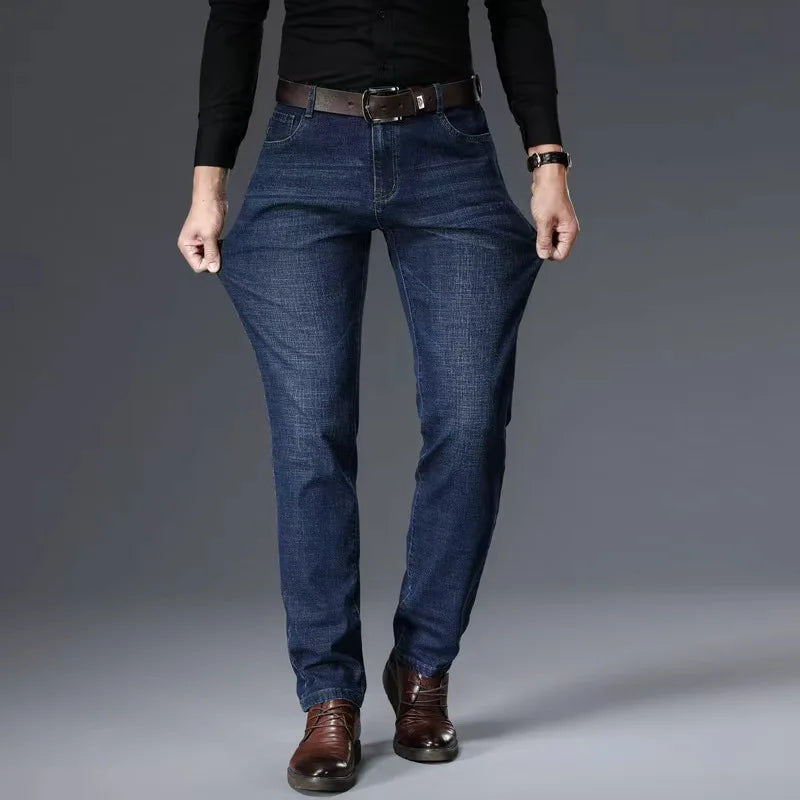 New Men Light Luxury Stretch Slim Fit Pants Comfortable Soft Business Fashion Straight Casual Denim Trousers Male Brand Clothing