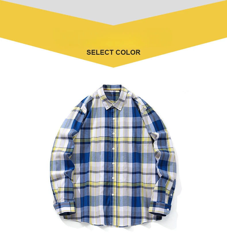 Fashion korean trends casual long-sleeve shirts for men slim fit plain shirt 100%cotton plaid striped tops soft designer clothes