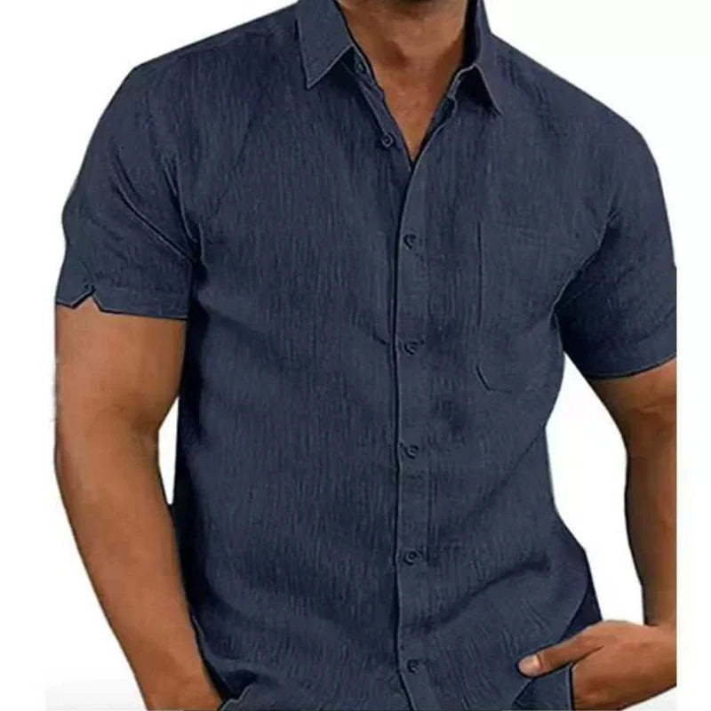 Summer Male Shirts Short Sleeve Social Shirt For Men Casual Blouses Soild Cotton Linen Formal Shirt Top Men Clothing Streetwear