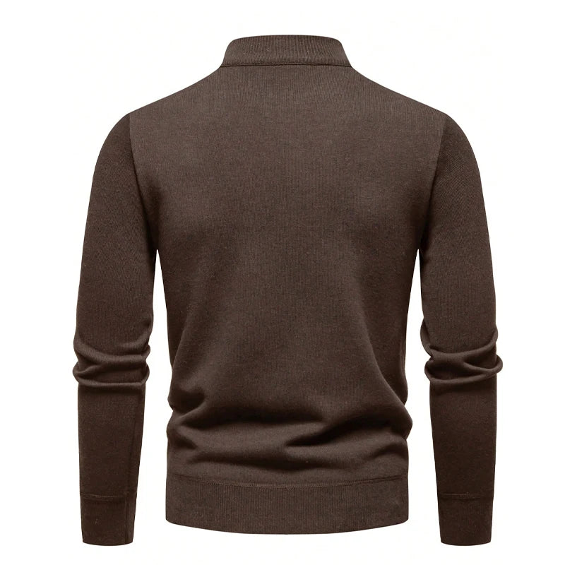 Mens Soft Sweater European American Style Knitwear High Neck Zipper Pullovers Brown Casual Sweaters