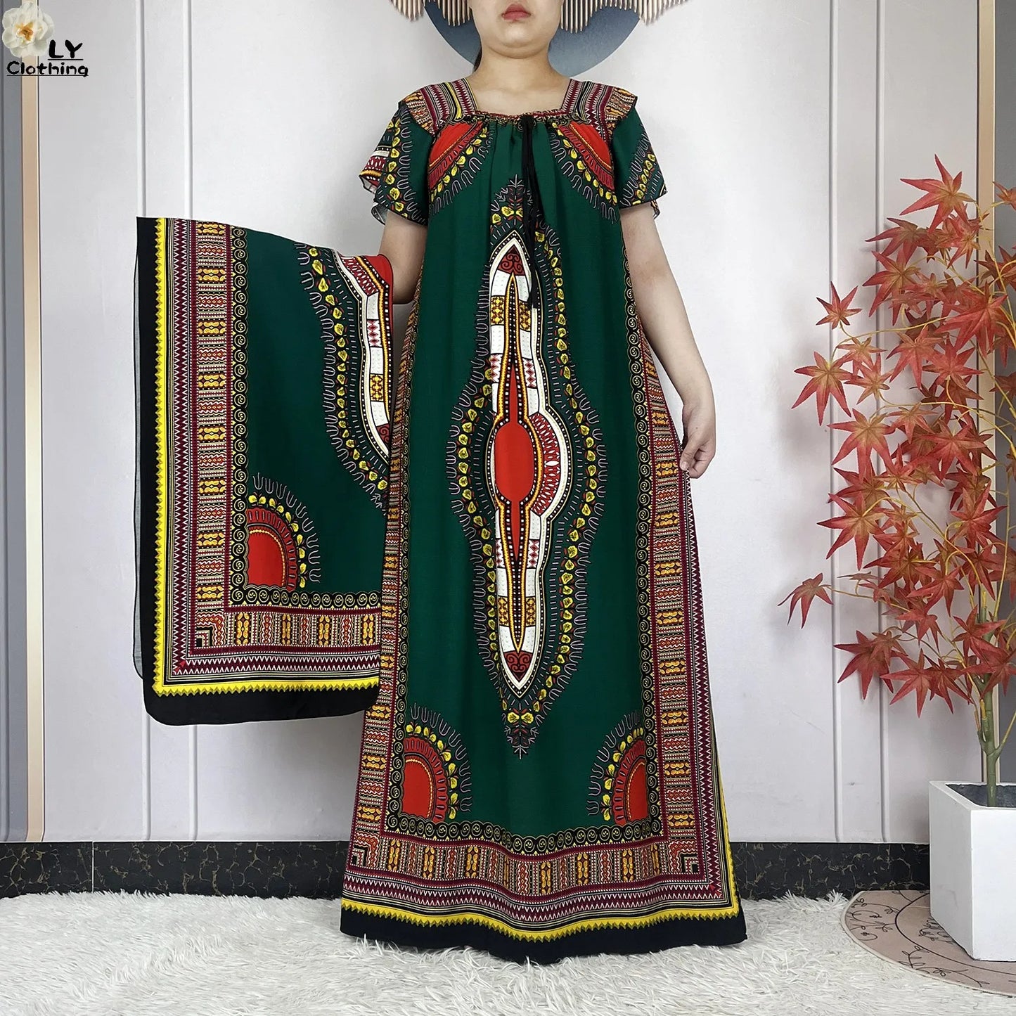 New Style African Abaya Summer Fashion Short Sleeve For Women Dress Cotton Boat Neck Loose Caftan Dubai Islam Femme Elegant Robe
