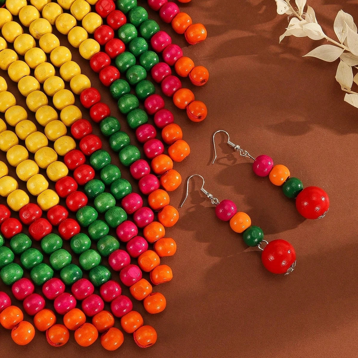 African Ethnic Colorful Wooden Bead Handmade Woven Bib Necklace And Earring Jewelry Set For Women's Vacation Accessories
