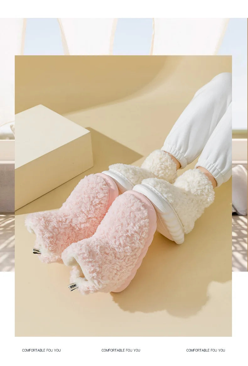 Comwarm Fur Slippers For Women Winter 2023 New Warm Cozy Furry Boots For Home Indoor Cute Soft Sole Plush Slides For Cotton Shoe