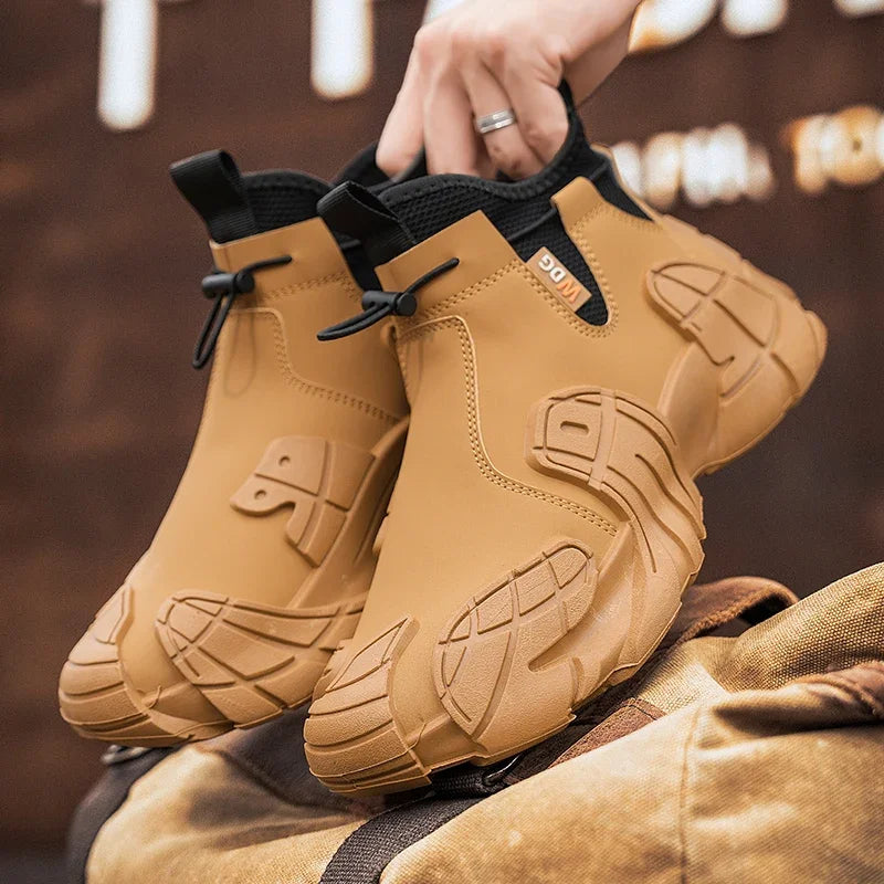 Men's Outdoor Short Boot Thick Soled High Top Casual Shoes Fashionable Trendy Shoes Male Sports Shoe Autumn Bare Boots 2024 New