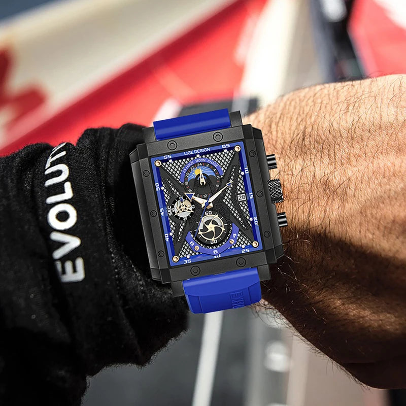 LIGE New Fashion Mens Watches Top Brand Luxury Silicone Quartz Watch For Men Waterproof Chronograph 24 Hour Moon Phase Clock+Box