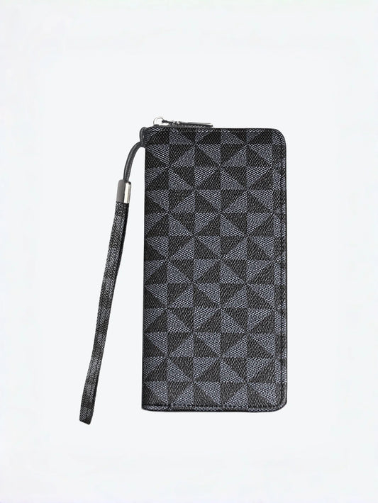 "Stylish Minimalist Men's Wallet - Double Zipper Large Capacity Clutch with Multiple Card Slots, Portable Wristlet Bag