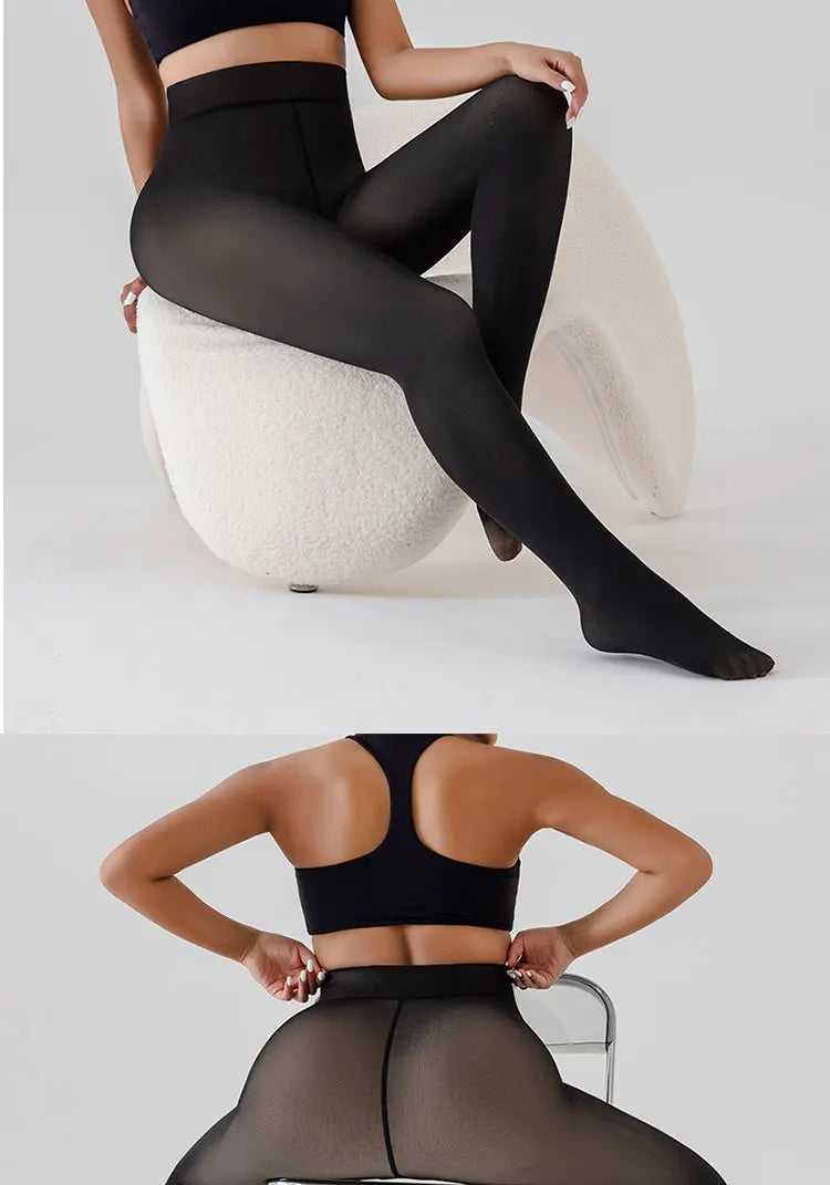 Women Fleece Lined Leggings Winter Thermal Sheer Tights Feeted Pantyhose Fake Translucent Thick Warm Booty Lifting Leggings New
