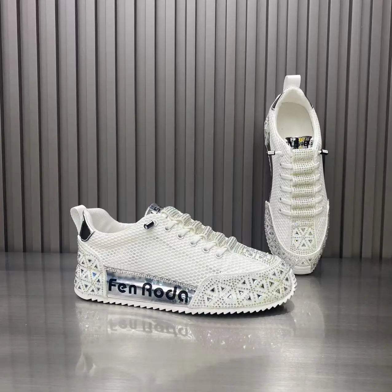 Sneakers Casual Men Designer Punk Bling Board Shoes Fashion Leather Mesh Breathable Increased Internal Flat Platform Sport Shoes