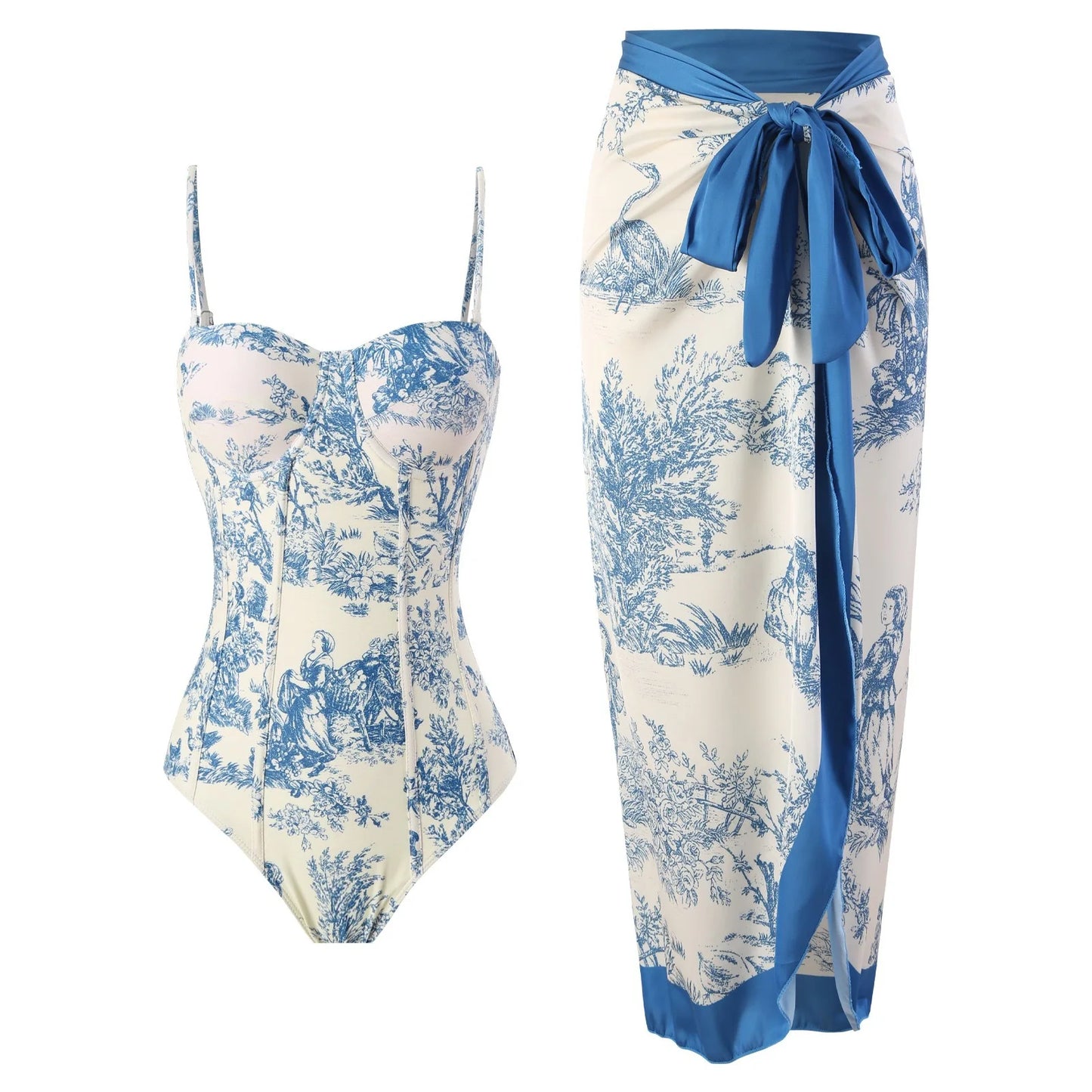 Women Swimwear Swimsuit Two-piece set Summer Print Bodysuit Bikini Set Beach Style Wear Maxi Dress Skirt One-piece swimsuit