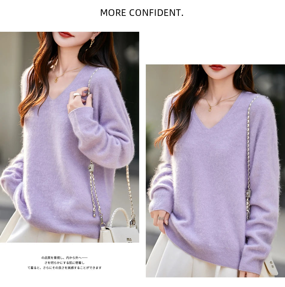 WinvyNee Women Tops Brushed Cashmere Wool Sweaters Winter V Neck Pink Warm Causal Knitted Tops Pullovers Solid Jumpers A1713002A