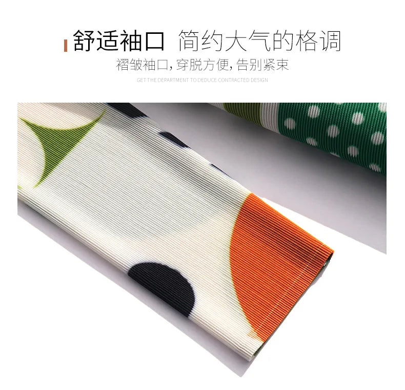Miyake Pleated Dress Women 2024 Spring New High-End Design Sense Printing Lapel 3/4 Sleeve Single-breasted Fashion Shirt Dresses