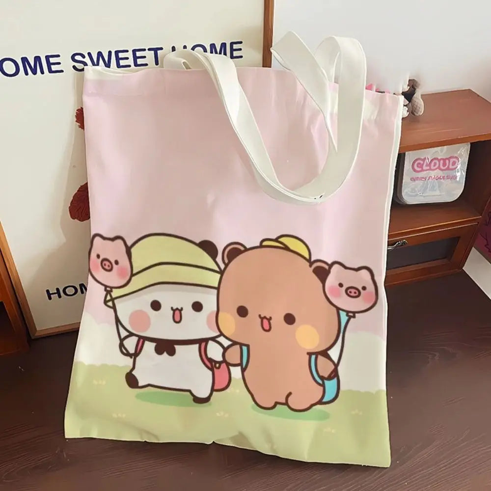 New Large Capacity Cute Tote Bag Bubu Dudu Panda Bear Niche Couple Handbag Class File Bag Portable Cartoon Canvas Bags