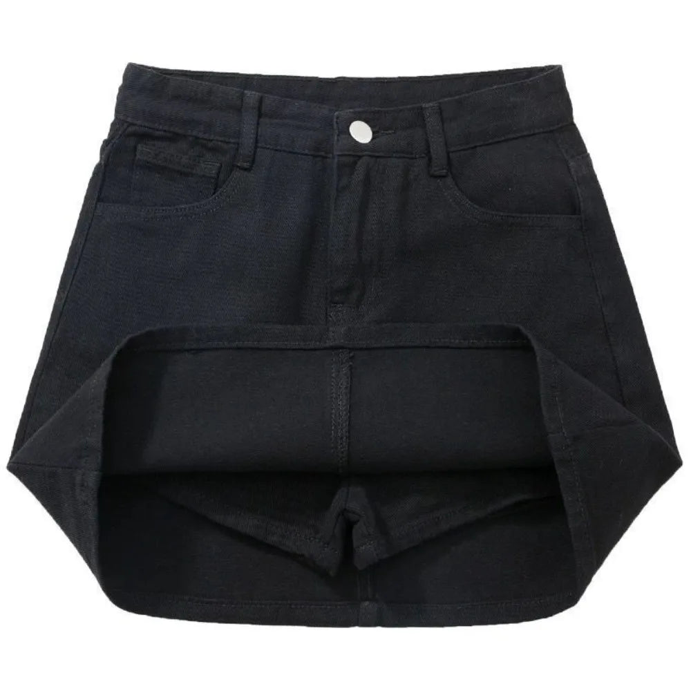 Includes Shorts Pants High Waist a-line Skirt Wide Leg Basic Denim Shorts Skirt Women Streetwear High Waist