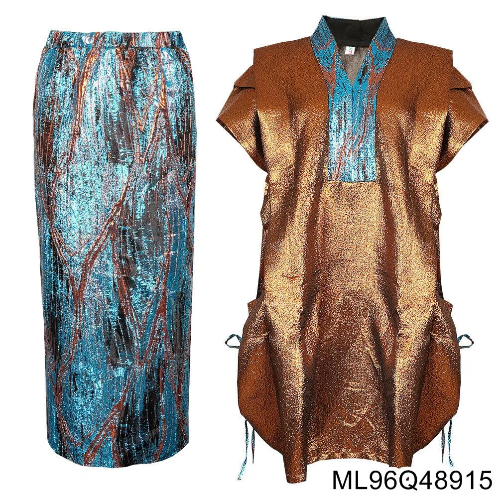 2025 New African Women's Fashion Robe and Skirt Set, Printed Plus-size Two-piece Dress ML96Q48907