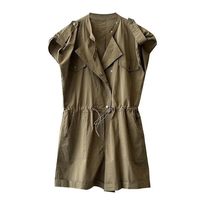 Fashionable Thin Short Pants Jumpsuit Set High Waist Commute Style Tassel Detail Straight Leg Jumpsuit for Summer