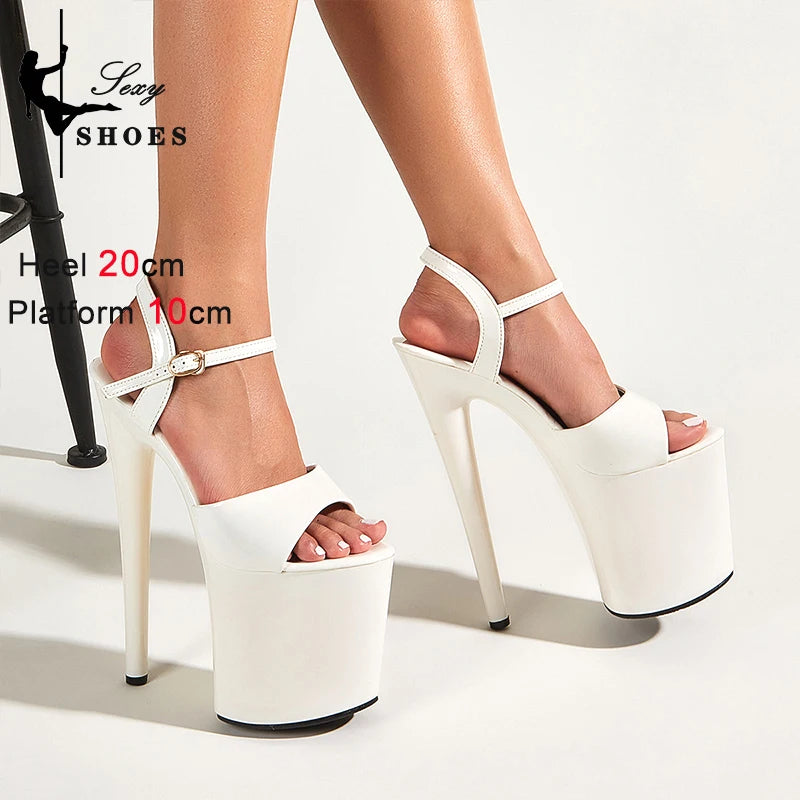 Sexy Peep Toe Party Nightclub Stripper Pole DanceSuper High Heels Champagne Women Platform Sandals 20CM/8Inch Stiletto Shoes