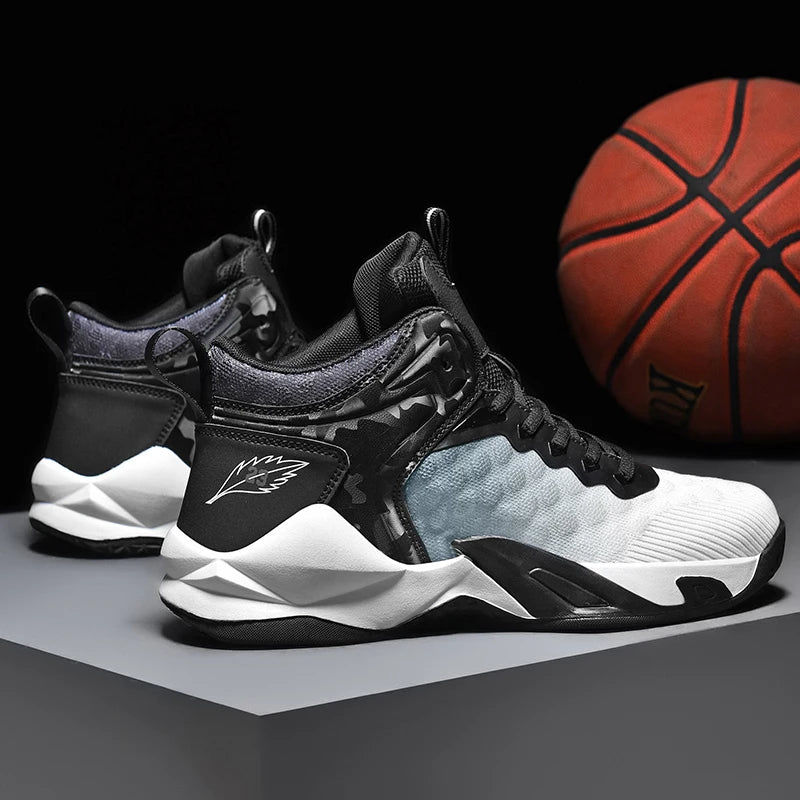 Basketball Shoes, Men's Outdoor Sports Shoes, Men's Shock-Absorbing High-Top Student Practical Shoes, Mesh Breathable Casual Shoes