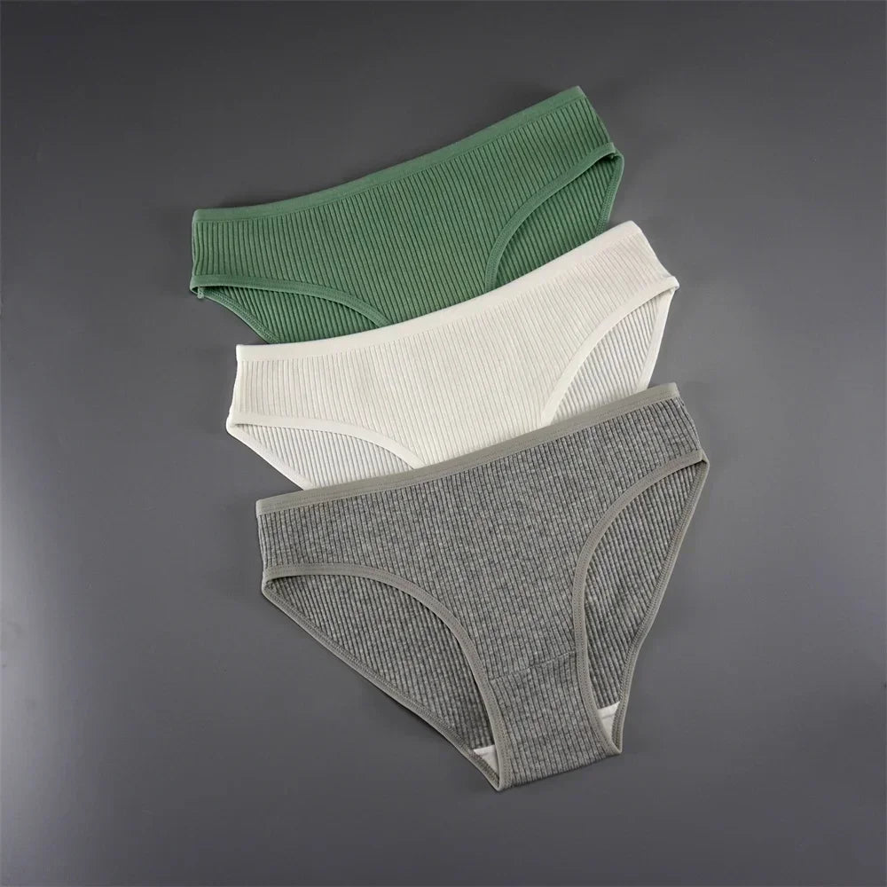 UNWE 3PCS/Pack Ribbed Cotton Seamless Panties for Women Briefs Pack Comfortable Ladies Underwear Sets