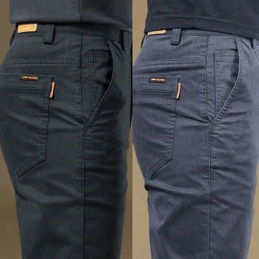 2025 Summer Thin Cotton Men's Casual Pants Trendy Versatile Elastic Light Business Trousers Work Formal Slim Straight Pants