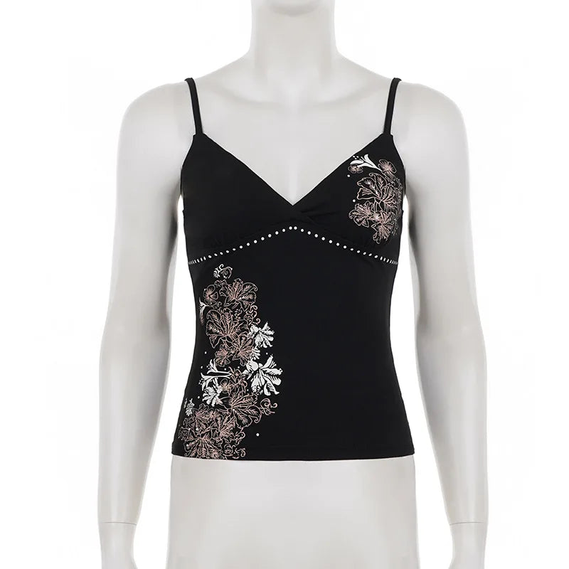 European and American style elegant slim fit fashion trend retro printed chest strap sleeveless vest fashion Y2K sexy punk emo