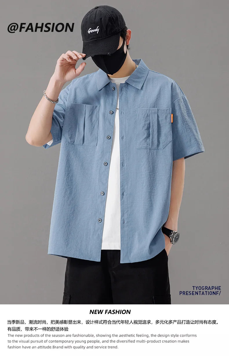 Men Shirt Short Sleeve Stripe Summer Hip Hop Oversize 6XL 7XL 8XL Plus Size Casual Plaid Streetwear Loose Pocket High Quality