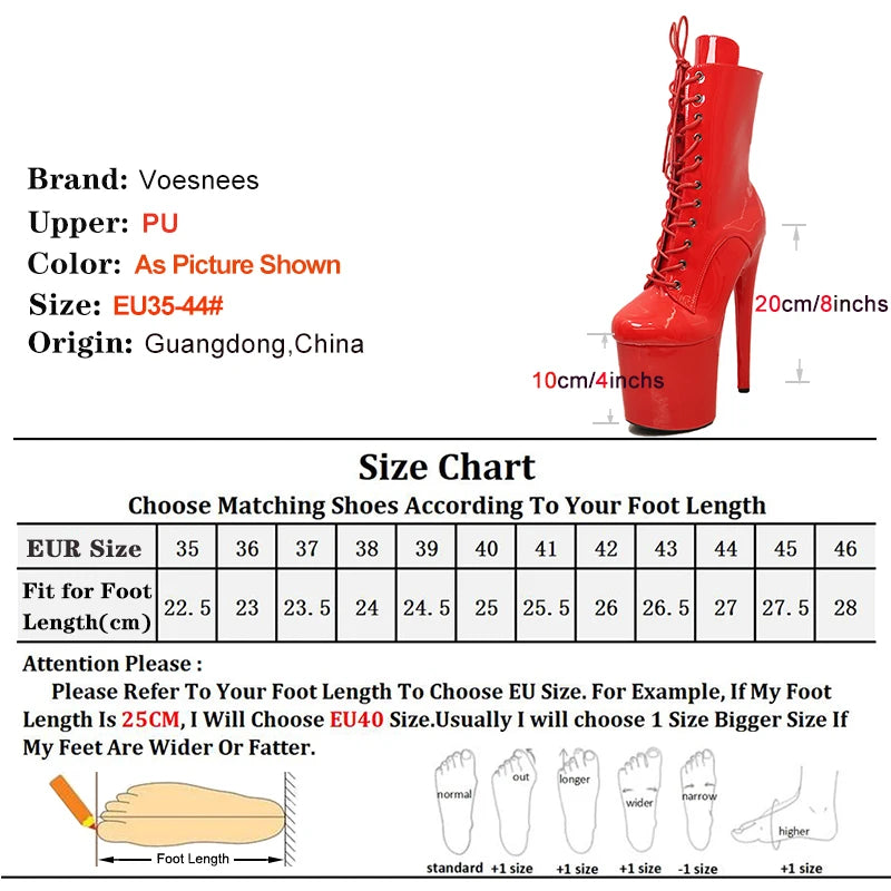 New 20cm/8Inchs Ankle boots for Women Heels Platform Lace Up Pole Dance Stripper Shoes Short Boot Spring Autumn Large Size 44