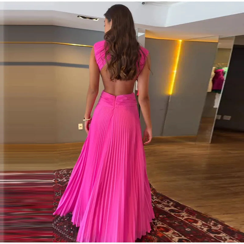Backless Women Dress Cross Waist Long Dress Sleeveless Backless dresses A Line Ruched Evening Gown  Elegant Party Gown 2026 New