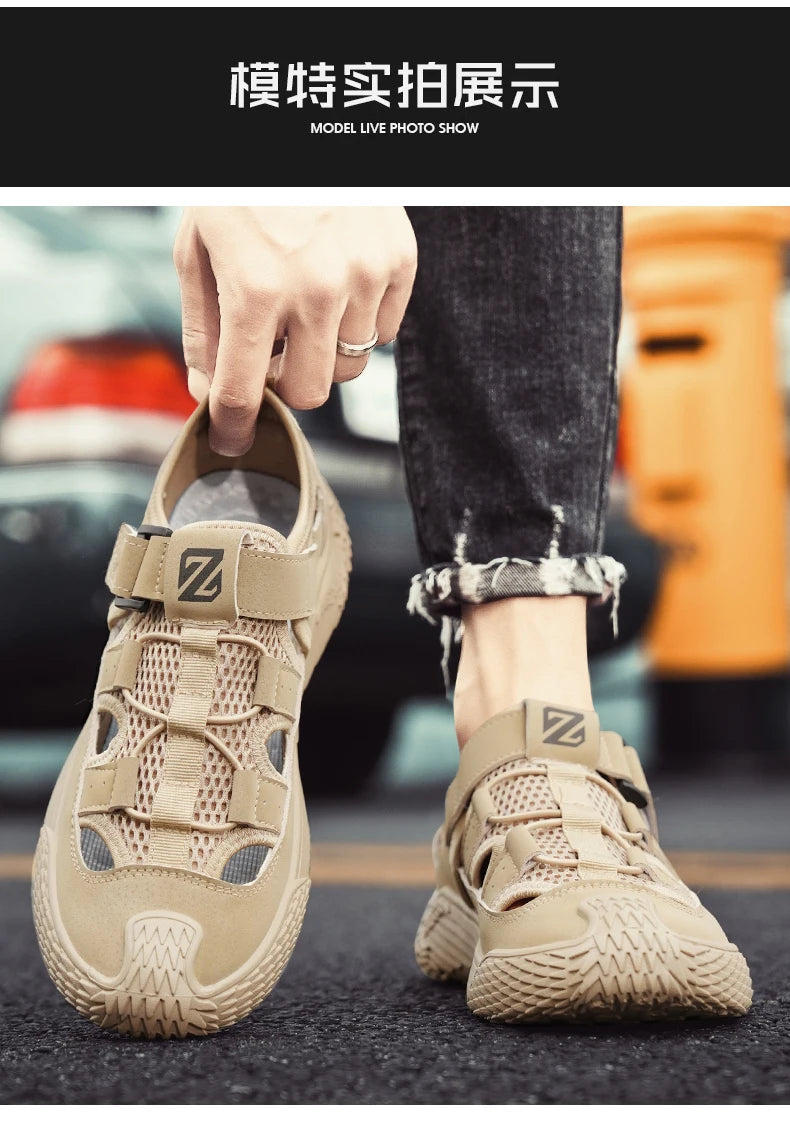 Large Size Sandals for Men, New Summer Style, Trendy, Versatile, Casual Sports Sandals, Soft-Soled Hollow Beach Shoes for Men