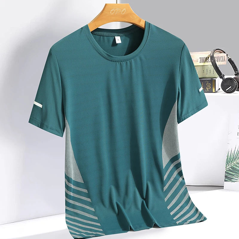 Summer ice silk short sleeved T-shirt for men and women, quick drying and breathable sports top, outdoor running duanT