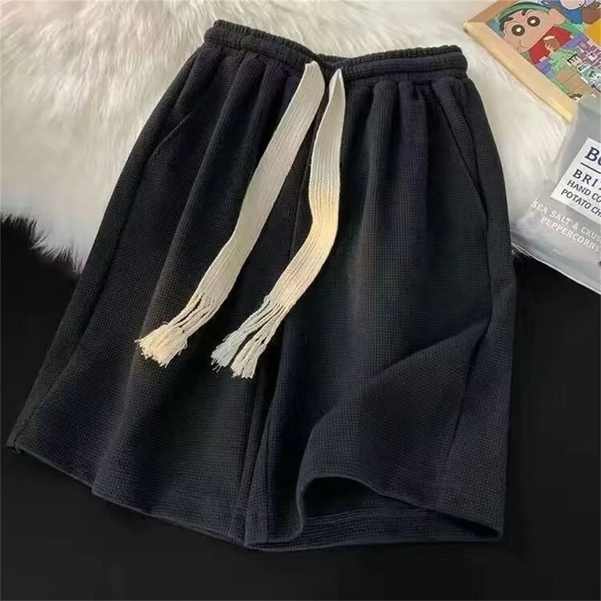 Solid Breathable Shorts Summer Men's Fashion Trendy Brand Lightweight Drawstring Basketball Sports Fitness Large Middle Pants