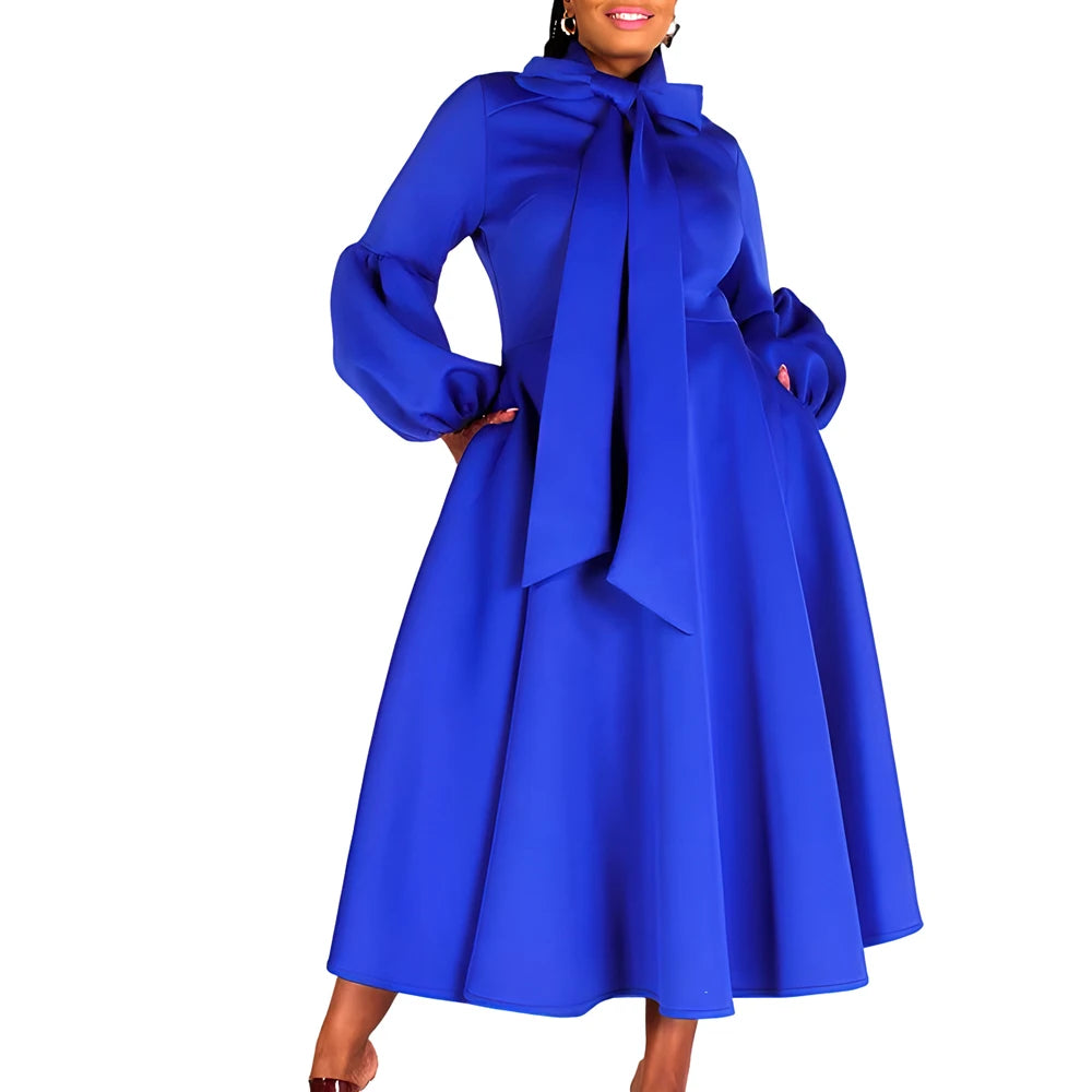 Church Dresses for Black Women African Vintage Fashion Bow Neck Formal Party Dress Ladies Elegant Swing Evening Dress Nice