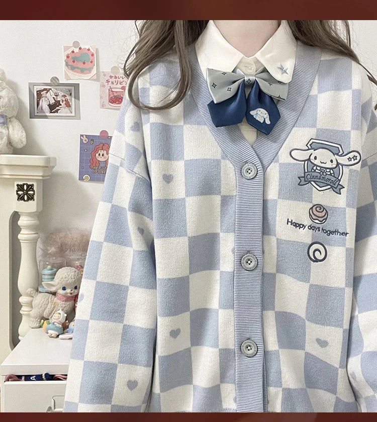 Anime Sanrioed Pompompurin Girls Cardigan Sweater Kawaii Kuromi Cinnamoroll Spring Autumn Knit Coat Loose Sweet Embroidery Tops