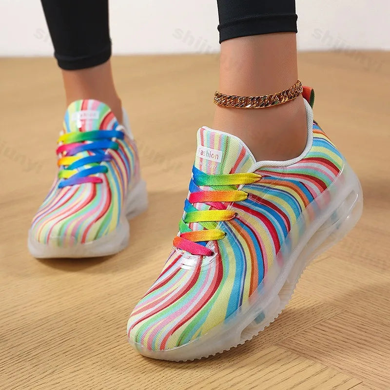 2025 Autumn Fashion Lace Up Women's Colored Low Top Casual Single Shoes Comfortable Versatile Mesh Breathable Non Slip Sneakers