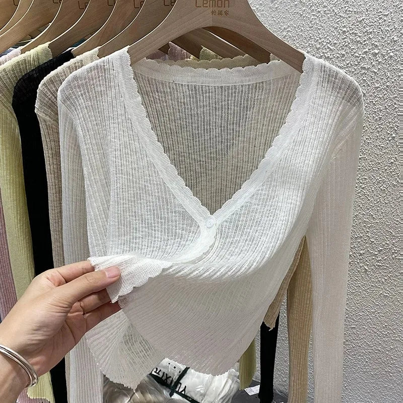 Pastel Crop Cardigan for Women Long Sleeve Button Front Lightweight Knitted Cardi Jacket Top Teen-girl Basic Outfit