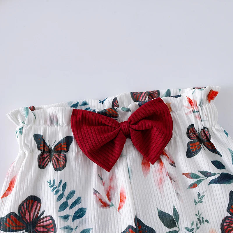 Toddler Girls Summer Outfits 3 Styles Butterfly Print Dress 2Pcs Ruffle Top Shorts Set Kids Casual Clothes