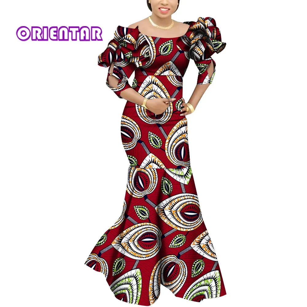 Fashion Robe Africaine Femme Elegant Maxi Long Dresses African Ankara Print Mermaid Dresses Dashiki Evening Gowns Wy9482