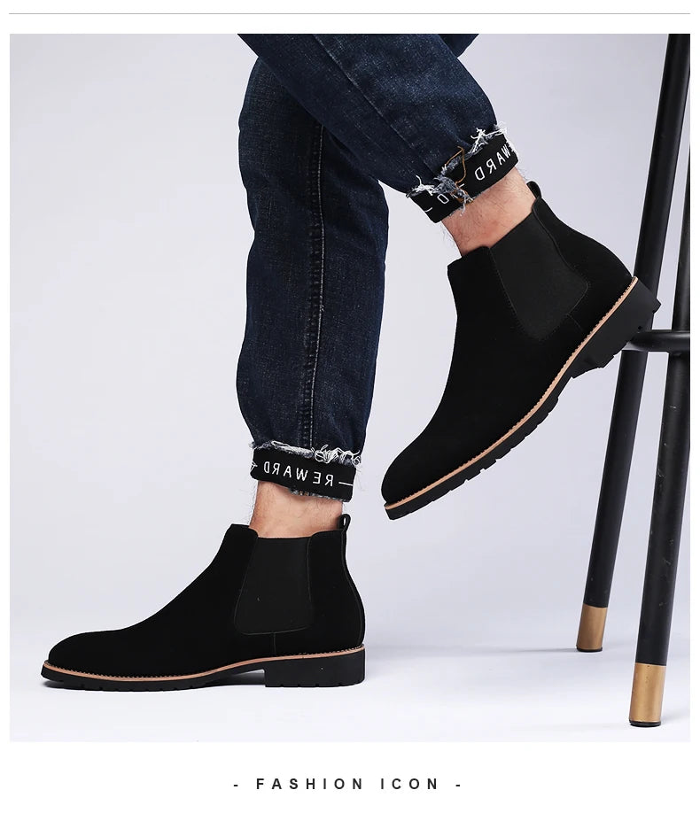 Fashion Men's Ankle Boot New Leather Men's Chelsea Boots Men Shoes Casual Black Sleeve Boots Outdoor High Top Wedding Shoes Male