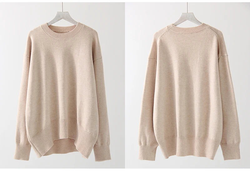 Oversize Burgundy Womens O Neck Knitwear Sweater Warm Winter Pullover
