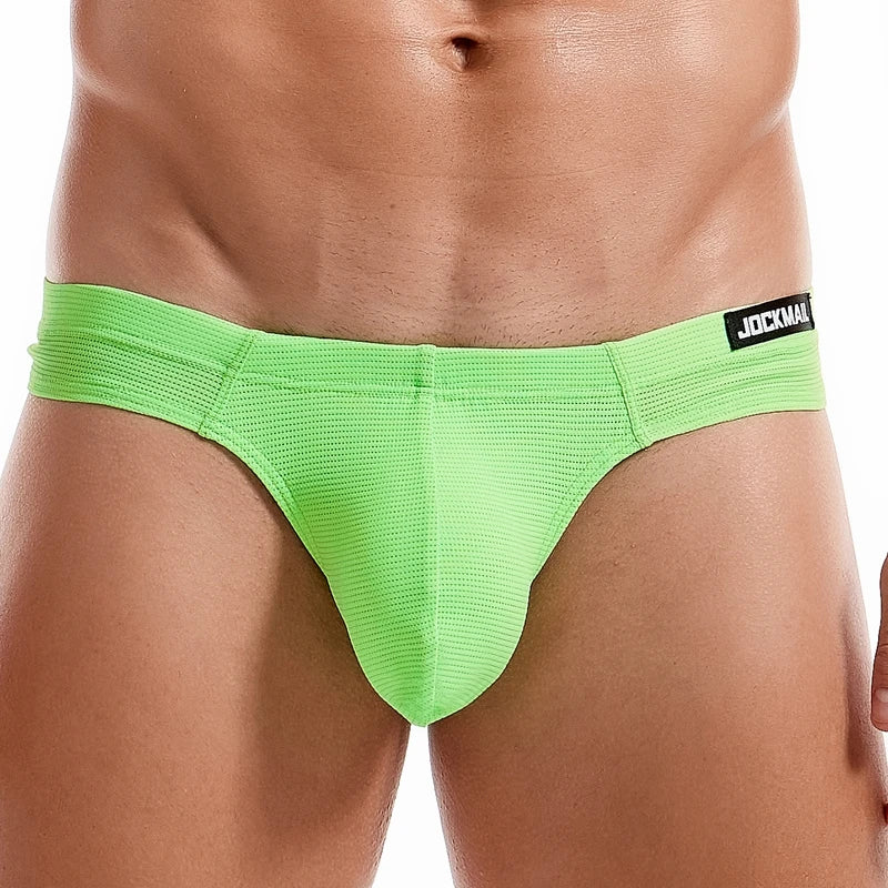 JOCKMAIL Sexy Men's G-string Fashion Low Waist Solid Color Male Thongs Underwear Breathable Mesh Sports Underpants Shorts