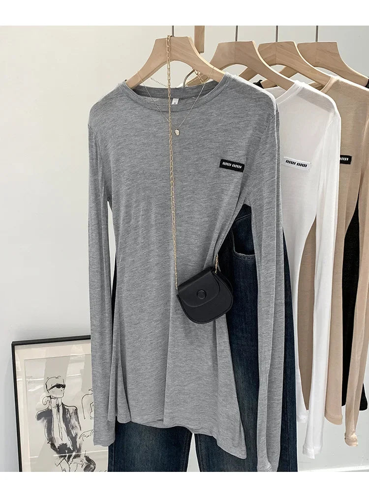 Laceleather Women's Long Sleeve T-Shirt Light Thin Sun Protection Base Layer Shirt Early Autumn New Style Label Attached