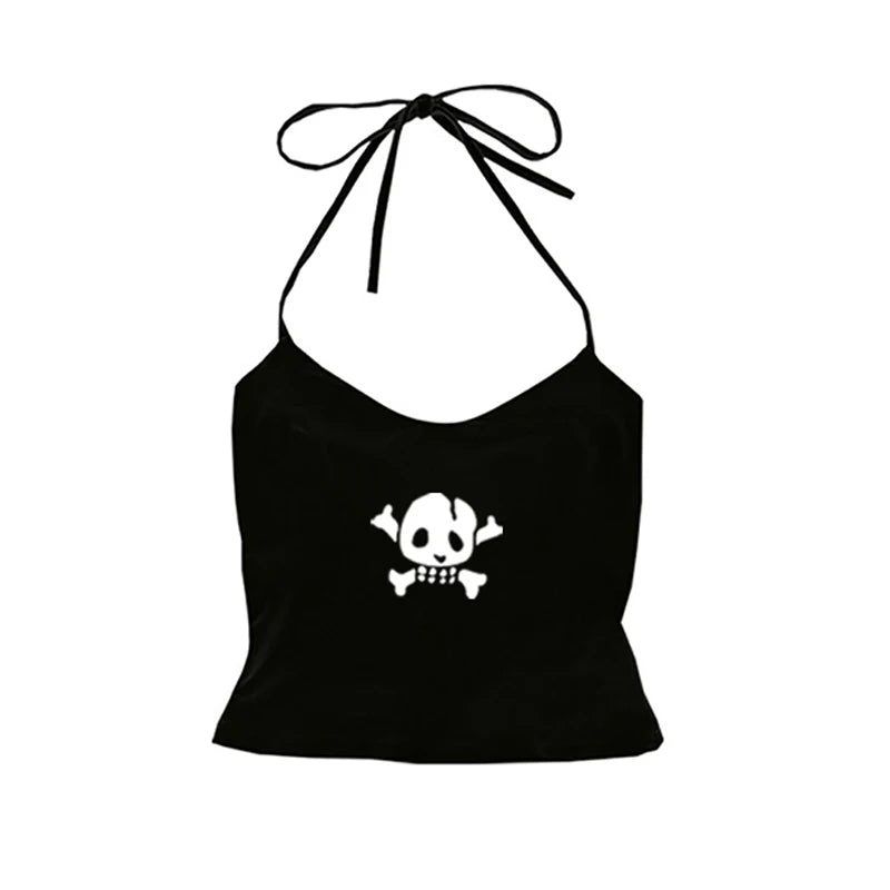 Spice Girls Skull Lace Y2k Tank Top Harajuku Graphic Print Rock Goth Crop top Hip Hop Retro Sleeveless T-shirt Punk Street Sling
