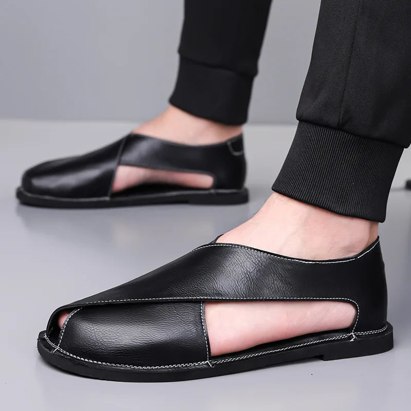 Italian Leather Sandals for Men Summer Sandals Men Casual Shoes Black Fashion Gladiator Sandals for Men Designer Shoes Zapatos
