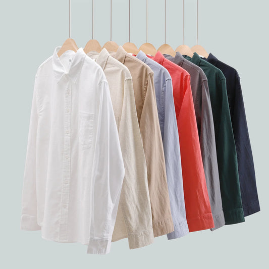 Cotton Linen Long Sleeve Casual Shirt for Men Sold Color Comfortable Breathable Turn-down Collar Lightweight Button Down Shirts
