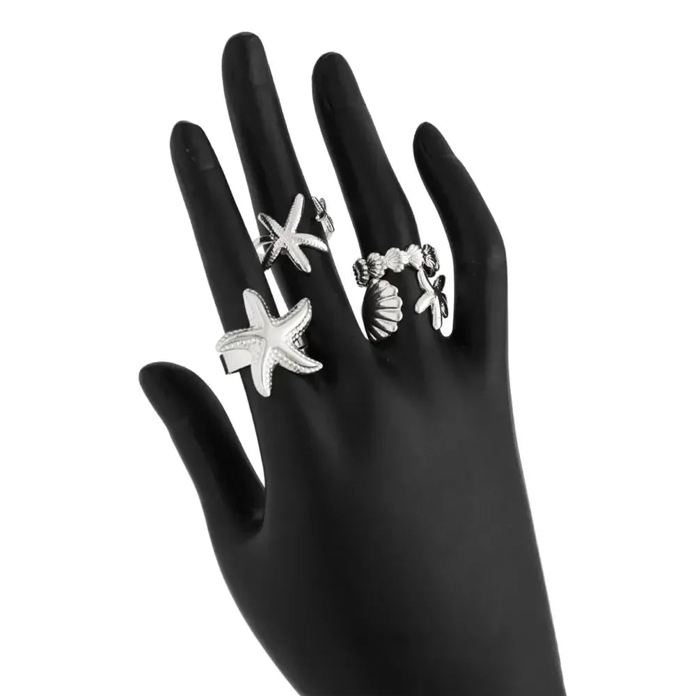 Starfish Scallop Adjustable Open Rings Gold Geometric Design Rings for Women Vacation Style Irregular Beach Jewelry Accessories