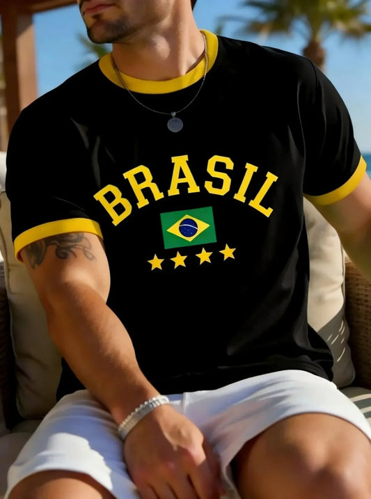 Summer T Shirt For Men 3D Brasil National Flag Printed Short Sleeve Top Casual Round Neck Fashion Men's Sports Pullover Clothing