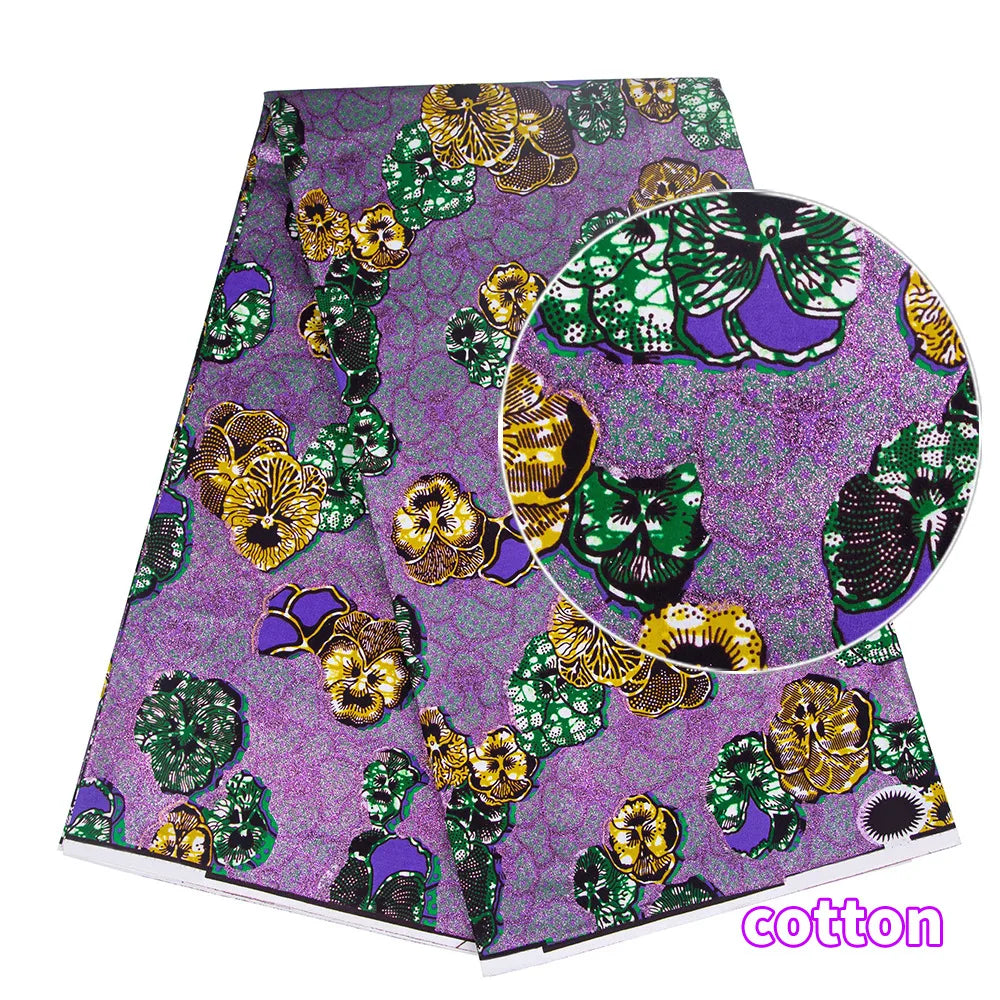 African Wax Print Fabric – 100% Cotton Ankara with Gold Foil Shimmer, 6 Yards/Roll, for Dresses, Headwraps & Fashion Garments
