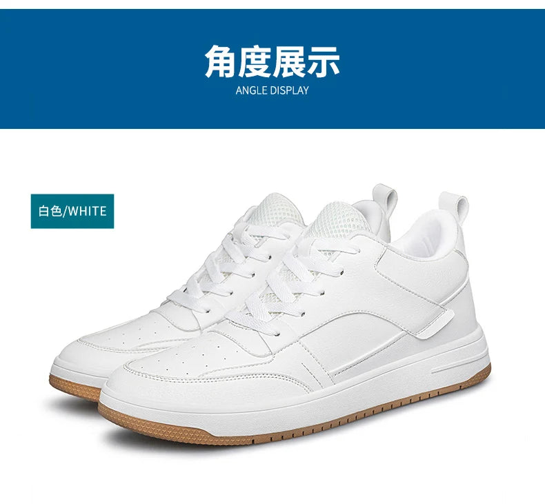 Men Genuine Leather Casual Shoes Men Sneakers Men Skateboard Shoes Comfortable Platform Male Footwear Height Increase Insole 6-8