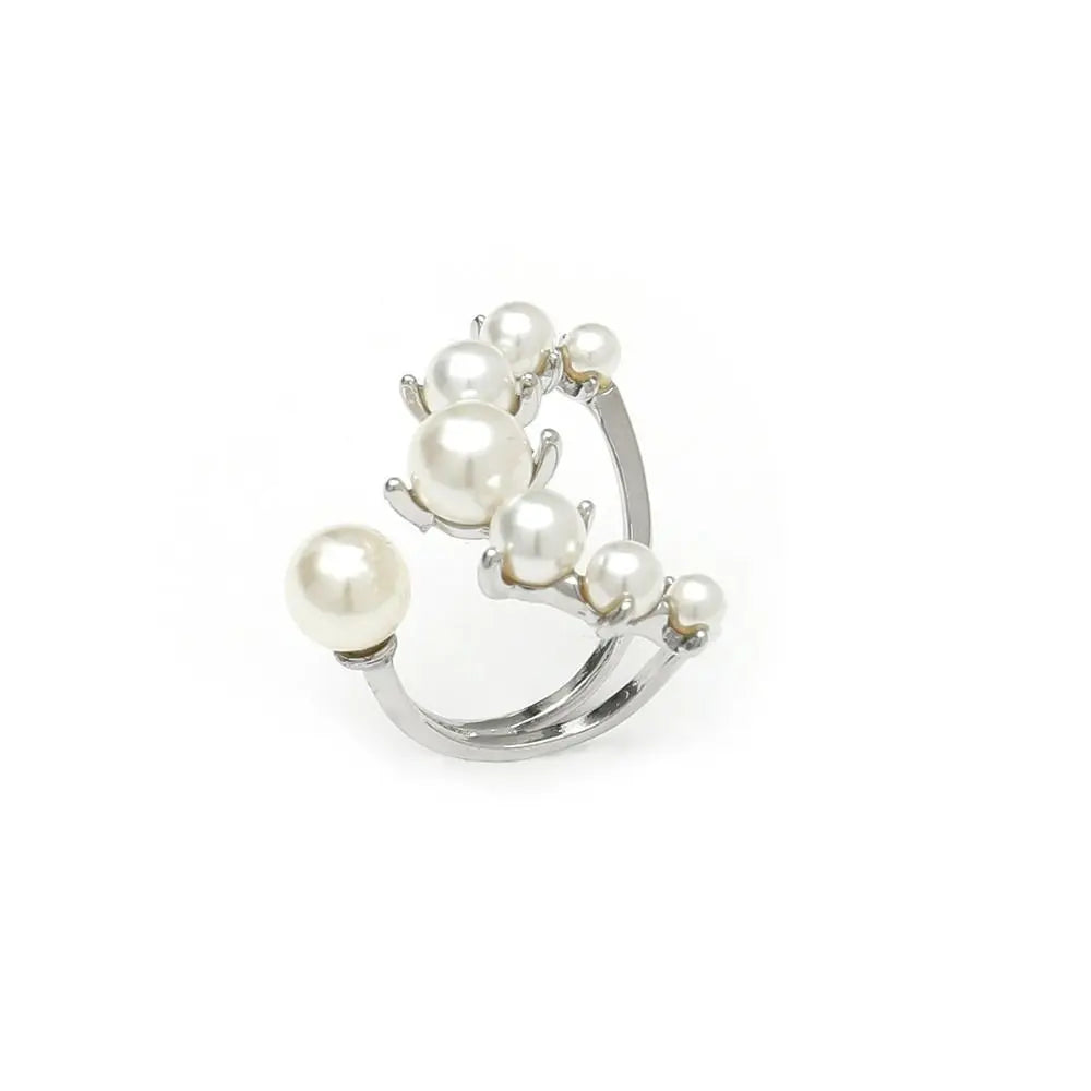 Elegant Retro Oversize Multi Pearl Rings for Women Lady Shiny Crystal Rhinestone Irregular Charm Open Rings Jewelry