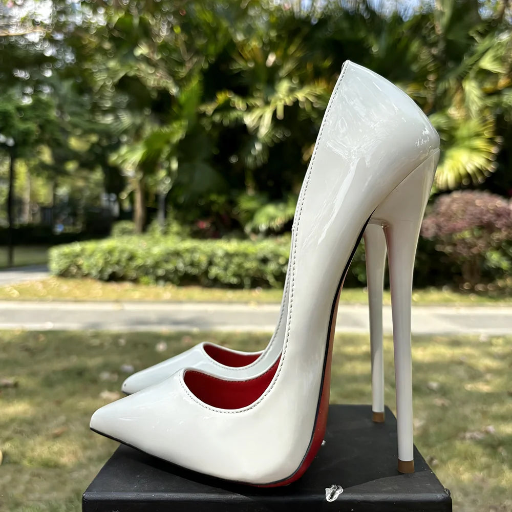 2026 Customize Side V Cut 16cm Ultra High Heels Matte Black Red inside Woman Pumps Curl Cut Slip on Pointed toe T-stage Shoes